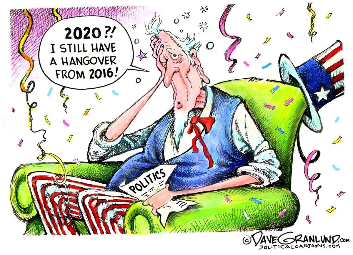 Uncle Sam still has a hangover from 2016, in Dave Granlund's latest  political cartoon