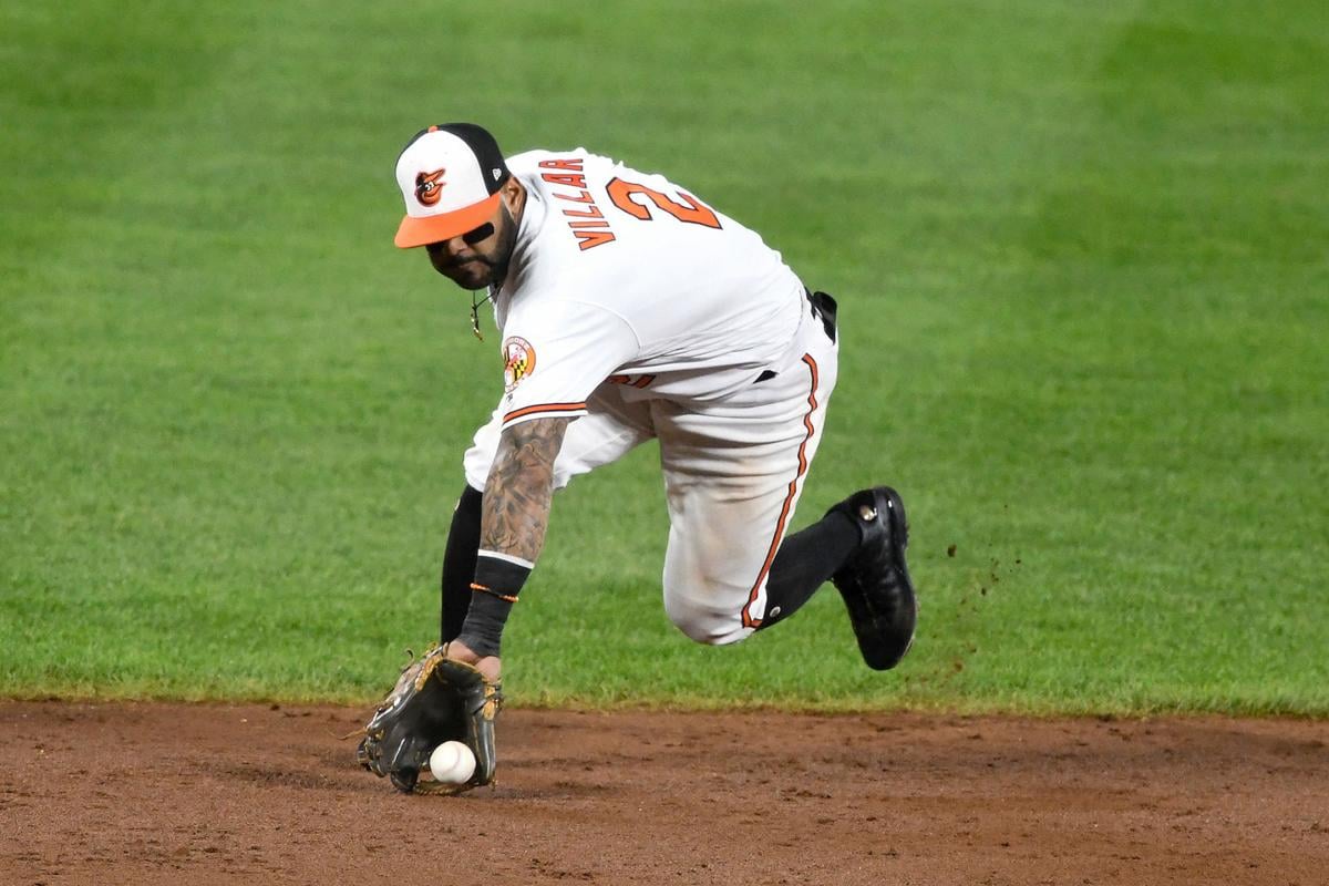 Jonathan Villar (2) of the Baltimore Orioles fields a ground ball during a baseball game against the Toronto Blue Jays at Oriole Park at Camden Yards on Sept. 19, 2019 in Baltimore, Md. The Miami Marlins on Monday acquired Villar in exchange for minor-league left-handed pitcher Easton Lucas.