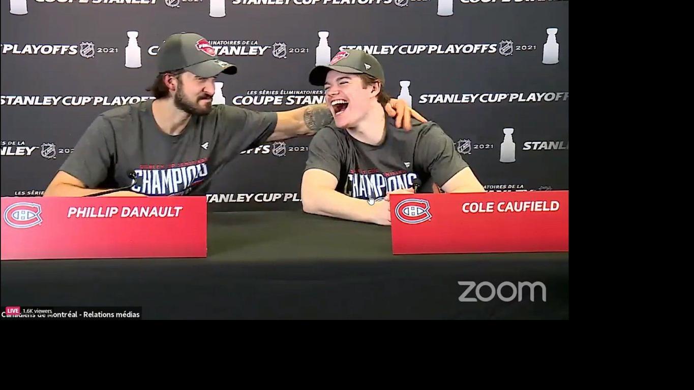 Watch Now Cole Caufield Shares A Laugh With Montreal Teammate Phillip Danault After A Semifinal Victory Wisconsin Badgers Hockey Madison Com