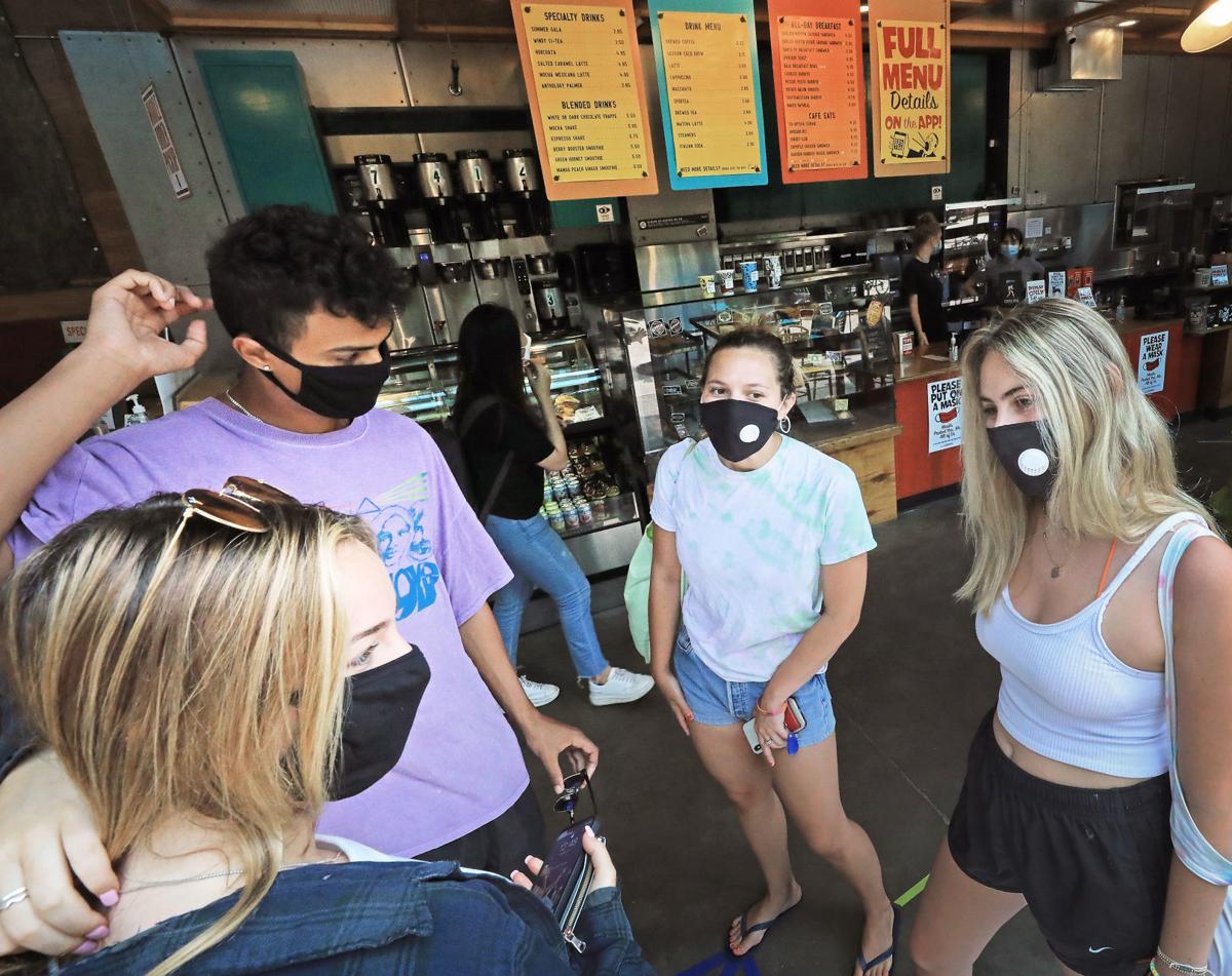 People wearing masks on State Street, State Journal photo