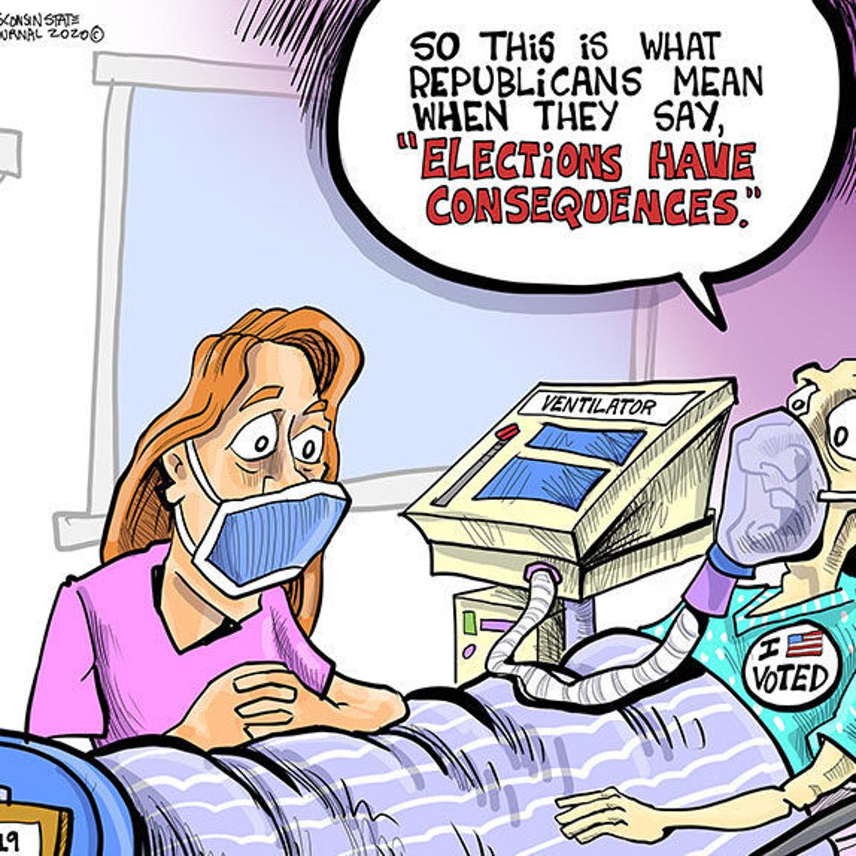 Hands On Wisconsin Pandemic Primary Means This Election Has Consequences Opinion Cartoon Madison Com