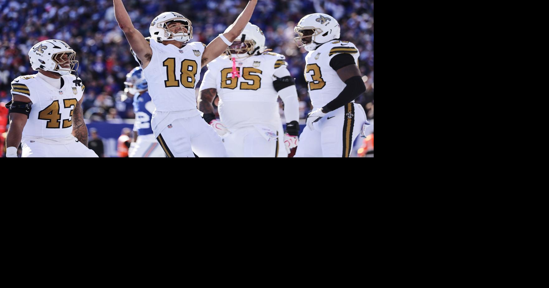 Tyler Shough and Saints score 34 consecutive points, hold on to beat Giants 34-27 and end skid