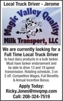 Magic Valley Quality Milk Transport - Ad from 2026-05-14