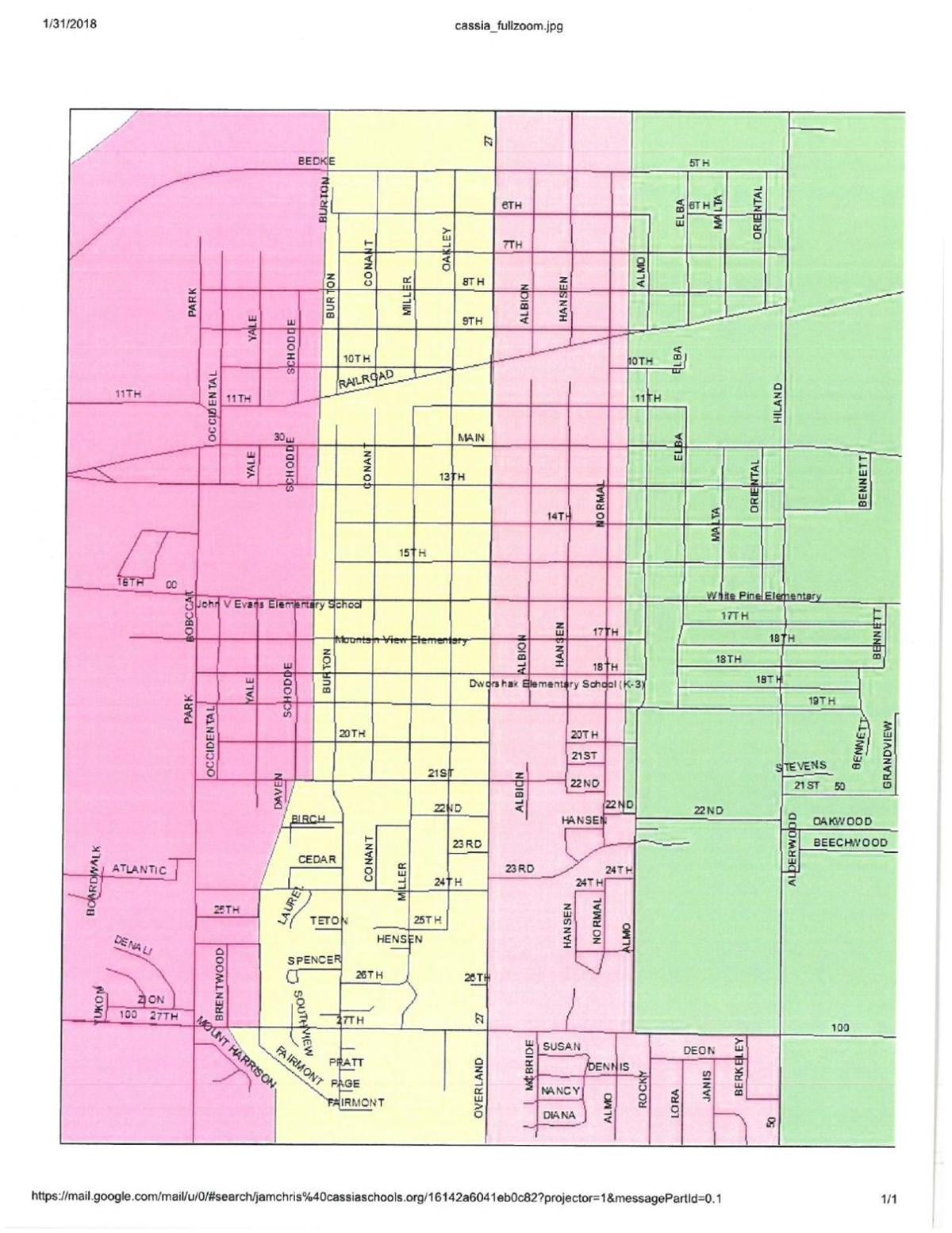 City of Burley elementary school zone map