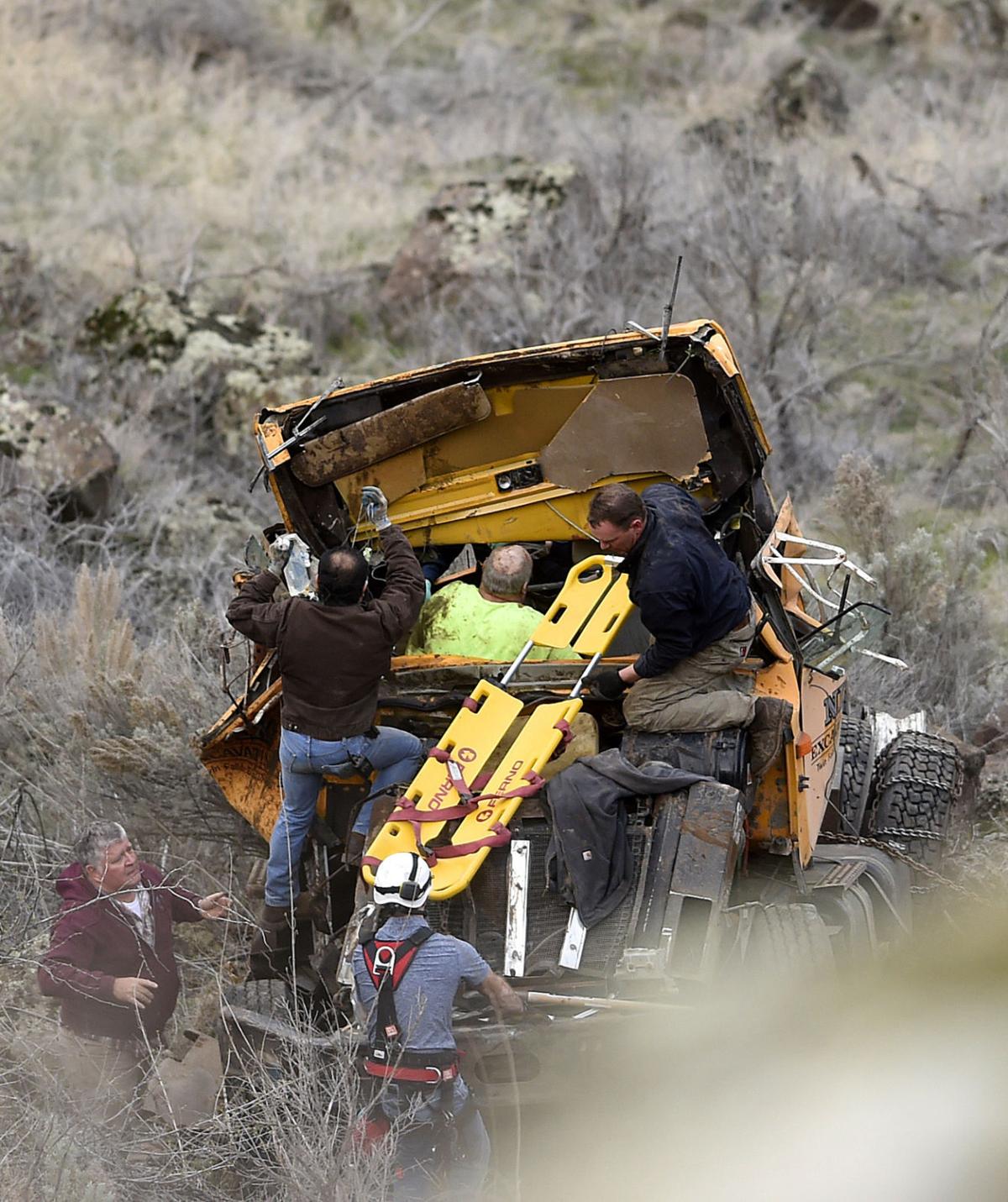 Dump Truck Tumbles Down Canyon