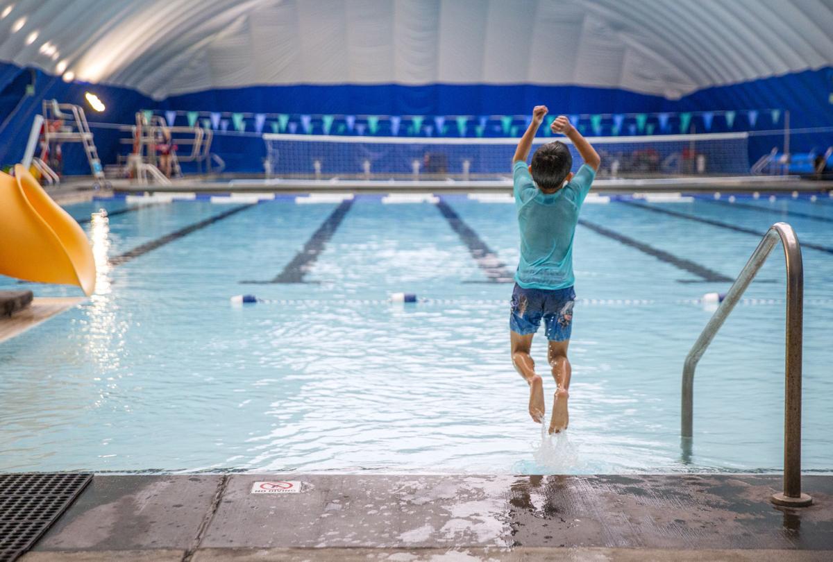 swimming in heated pool in winter