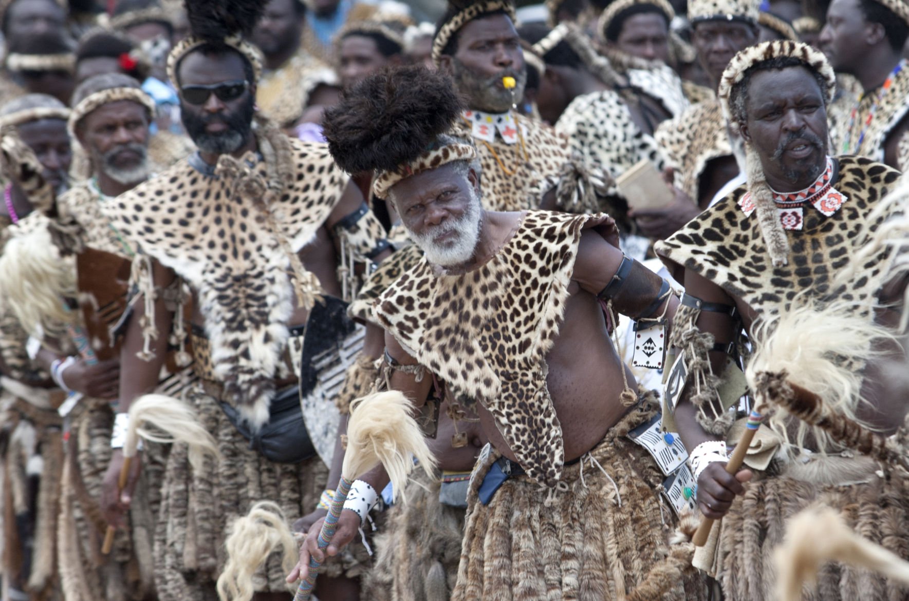 Zulu tribesmen wearing faux leopard 24hourcampfire