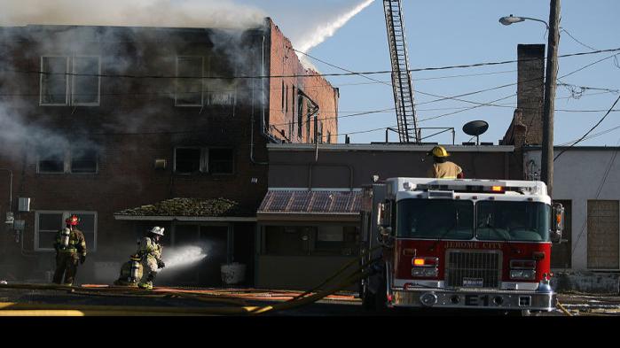 10:30 a.m. UPDATE: Jerome Downtown Fire Contained, Still Partly Burning