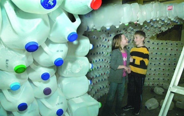 Declo student building massive milk-jug igloo