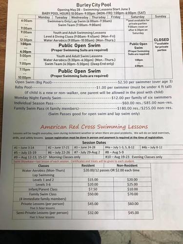 Burley pool schedule