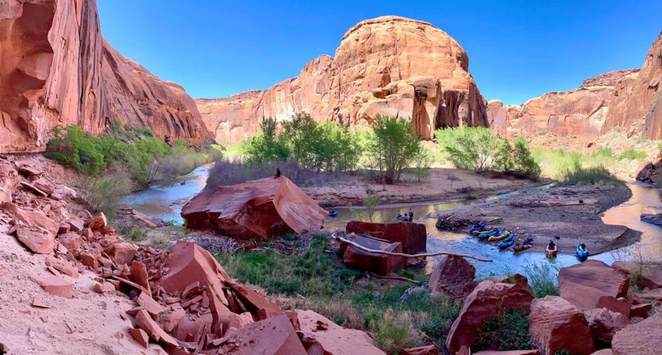 Escalante River at a trickle with kayaks