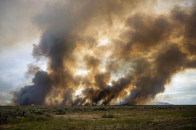 Wildfire burns near Declo