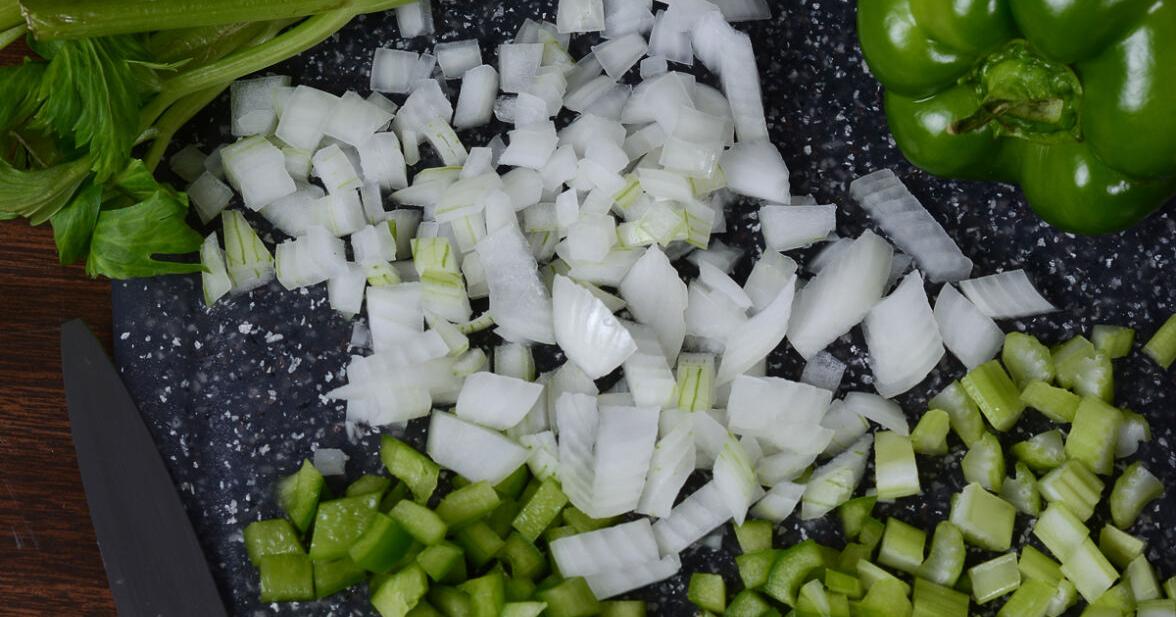 Blessed be the Cajun holy trinity -- onions, celery and green bell