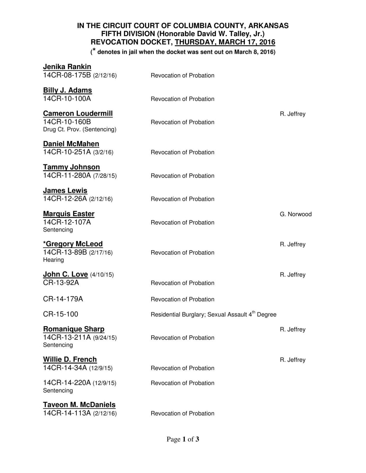 (With PDF Of Docket) Probation Revocation, Criminal Court Docket Set ...