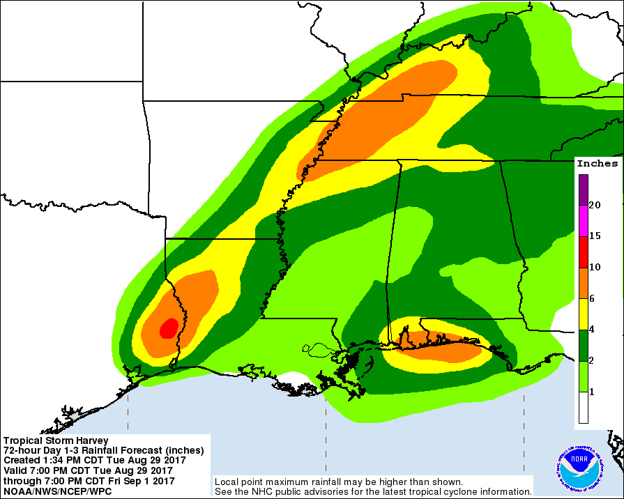 Harvey's track sloshing eastward through Mid South | Regional News ...