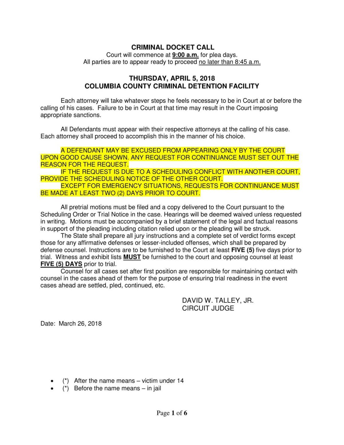 Bossier Court Docket
