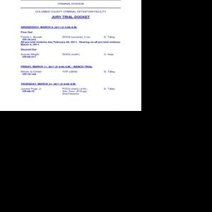 Columbia County Criminal Division jury trial docket for next three