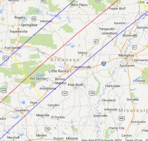 Total eclipse of the sun in SW Arkansas -- 10 years from today ...