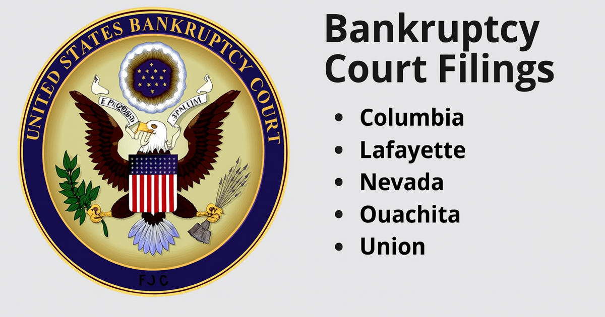 South Arkansas bankruptcies by county for the week ended Tuesday, September 30, 2025