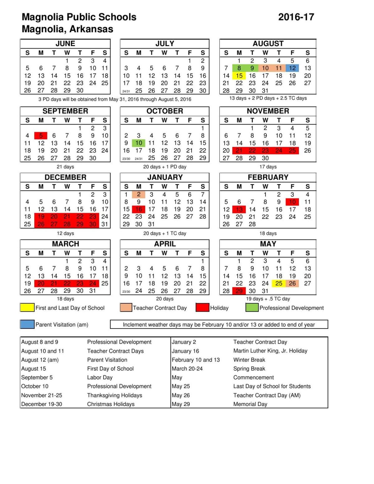 Magnolia school calendar 201617