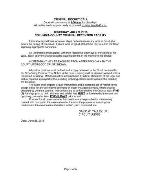 (With PDF of docket) Thursday #39 s Circuit Court criminal docket posted