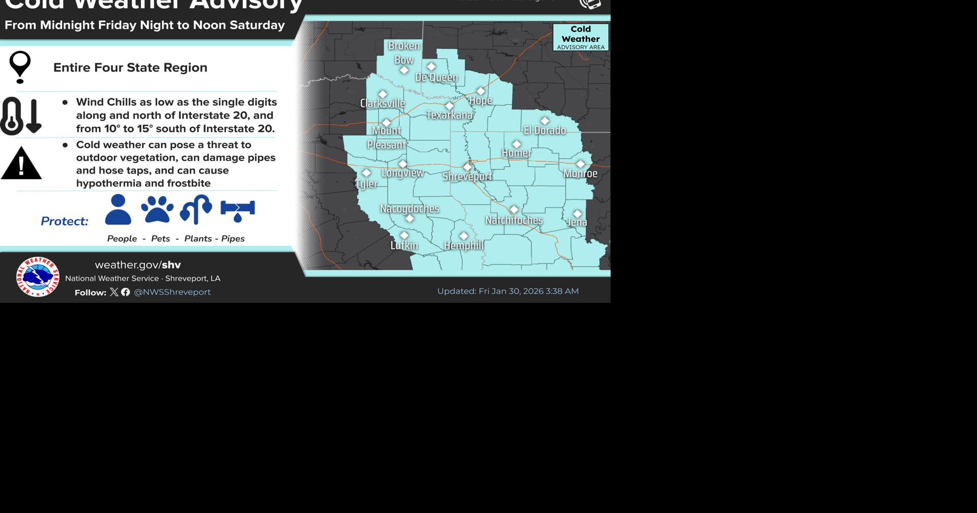Magnolia Three-Day Weather/Sky Report: Cold weather advisory