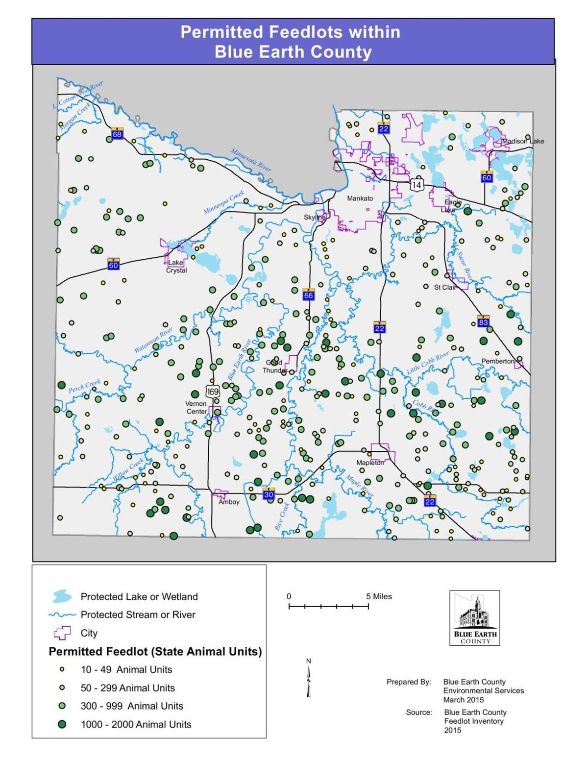Map of feedlot permits in Blue Earth County