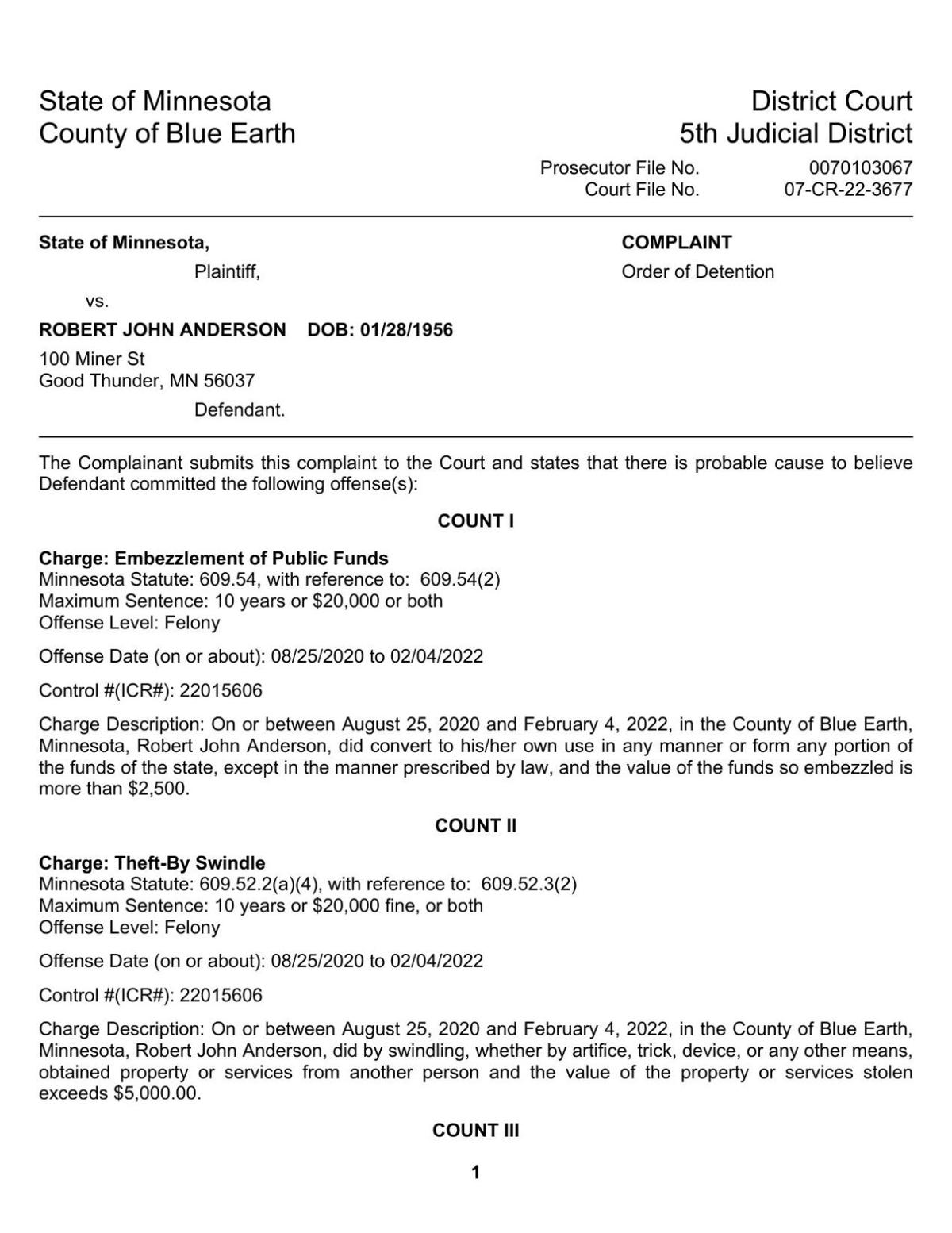 Criminal complaint against Robert John Anderson | Local News ...