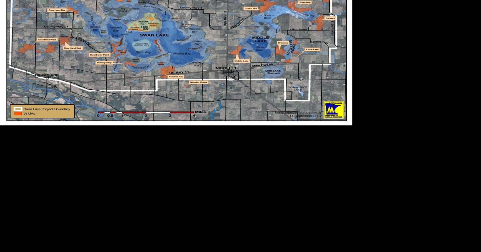 Map of Swan Lake, including refuge