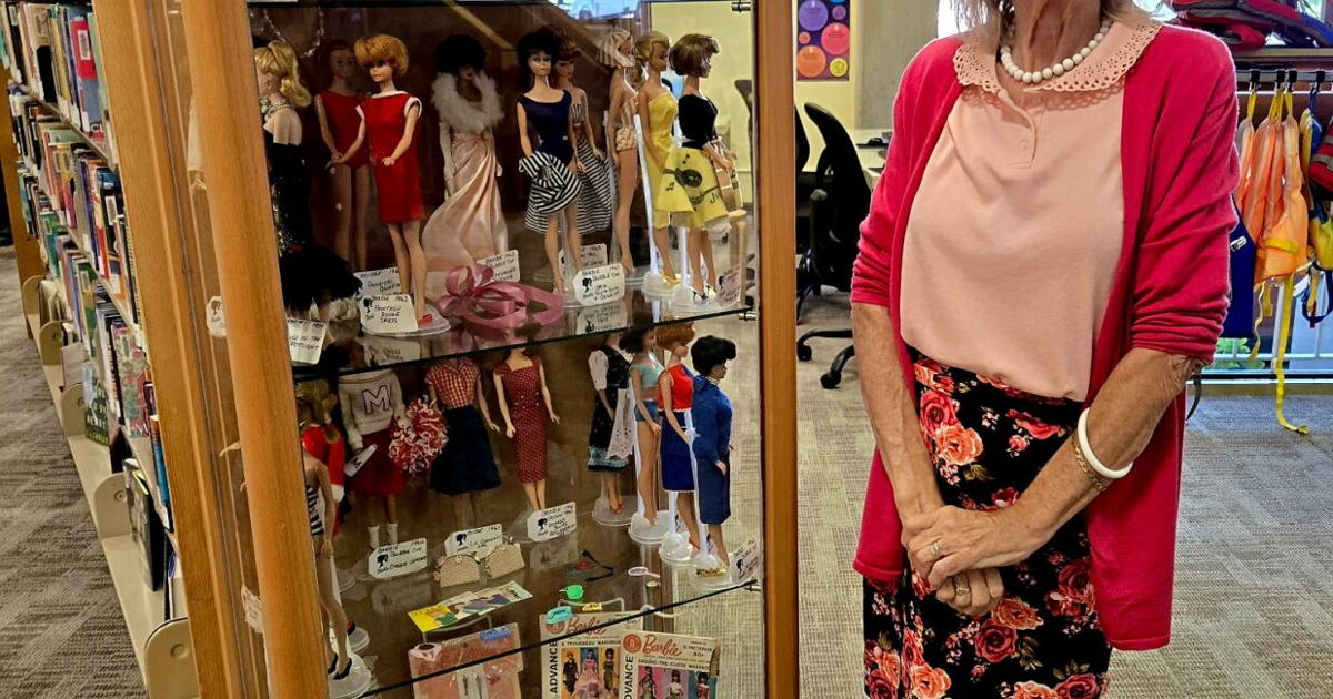 Vintage Barbie dolls on display at New Ulm Public Library
