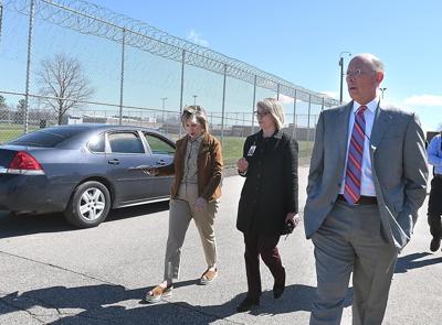 walz gwen visit mankatofreepress prison faribault walks corrections kathy warden schnell commissioner halvorson department paul lady during her