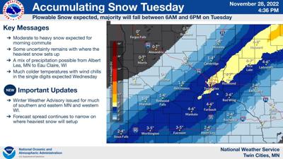 Predicted snowfall for Tuesday, Nov. 29, 2022