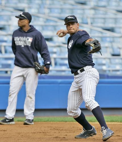 New New York Yankees third baseman Alex Rodriguez wears his new