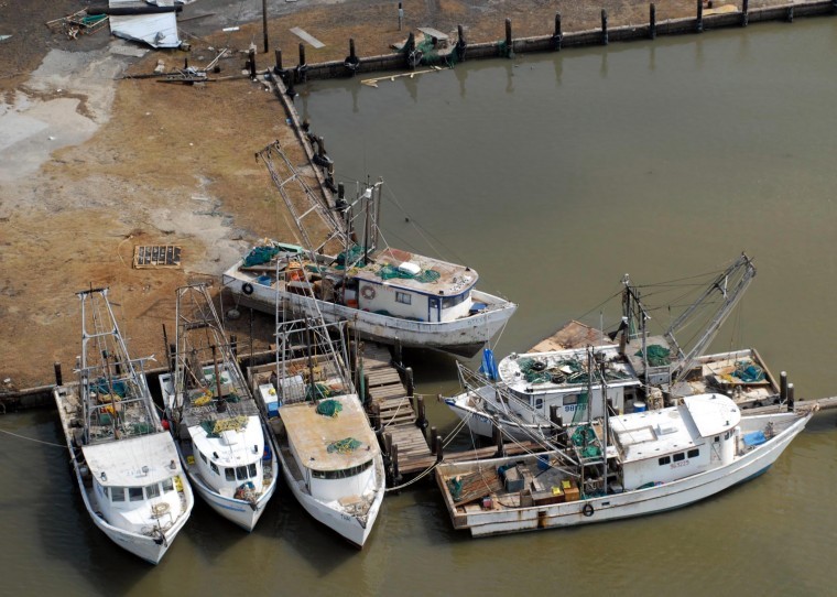 Damaged boats after Hurricane Ike