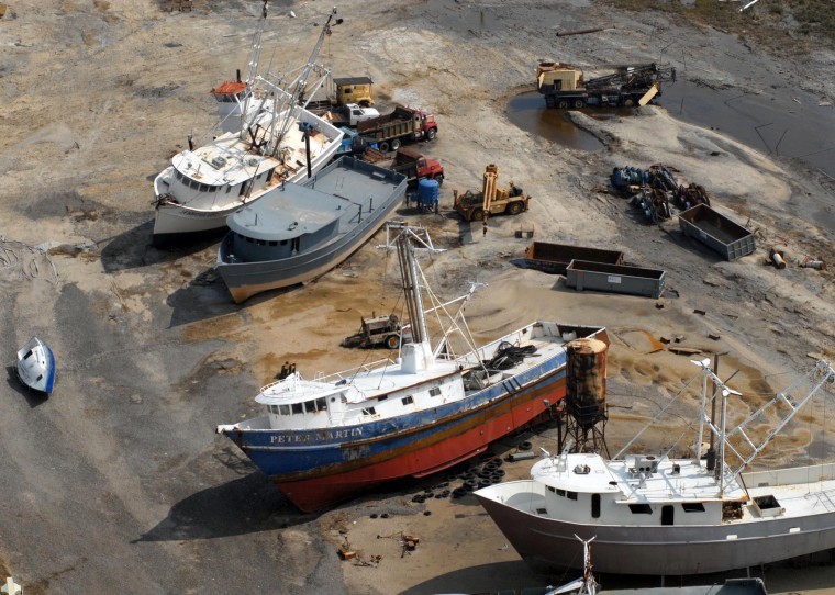 Damaged boats after Hurricane Ike