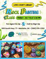 Rock painting art class at Love County Library