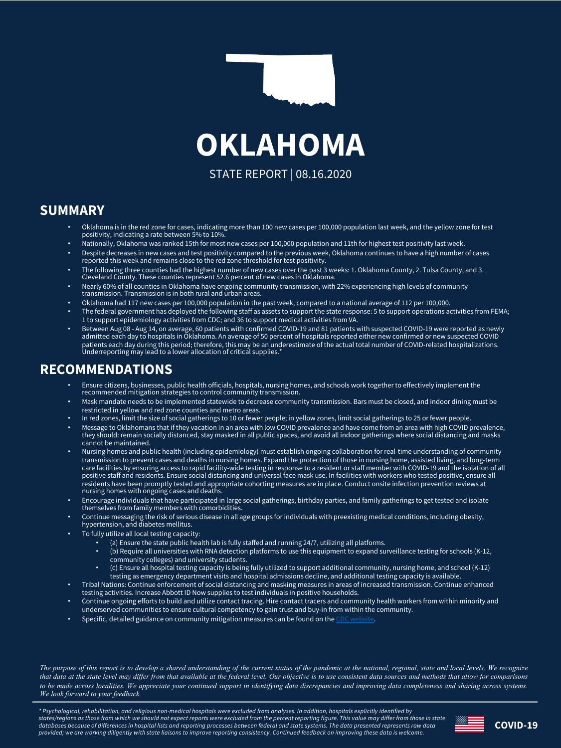 White House Coronavirus Task Force Oklahoma report