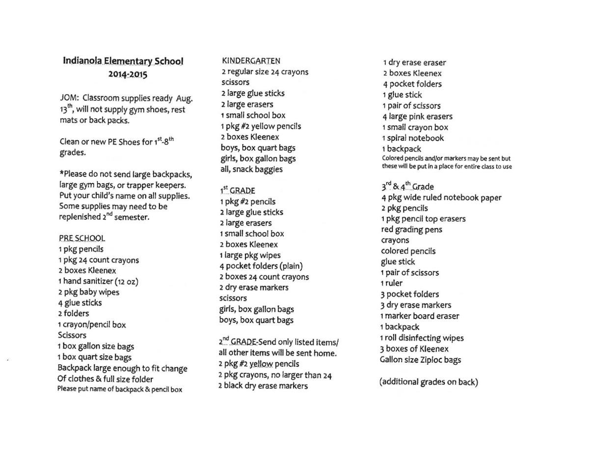 School Supply List Broken Arrow 2017-2022