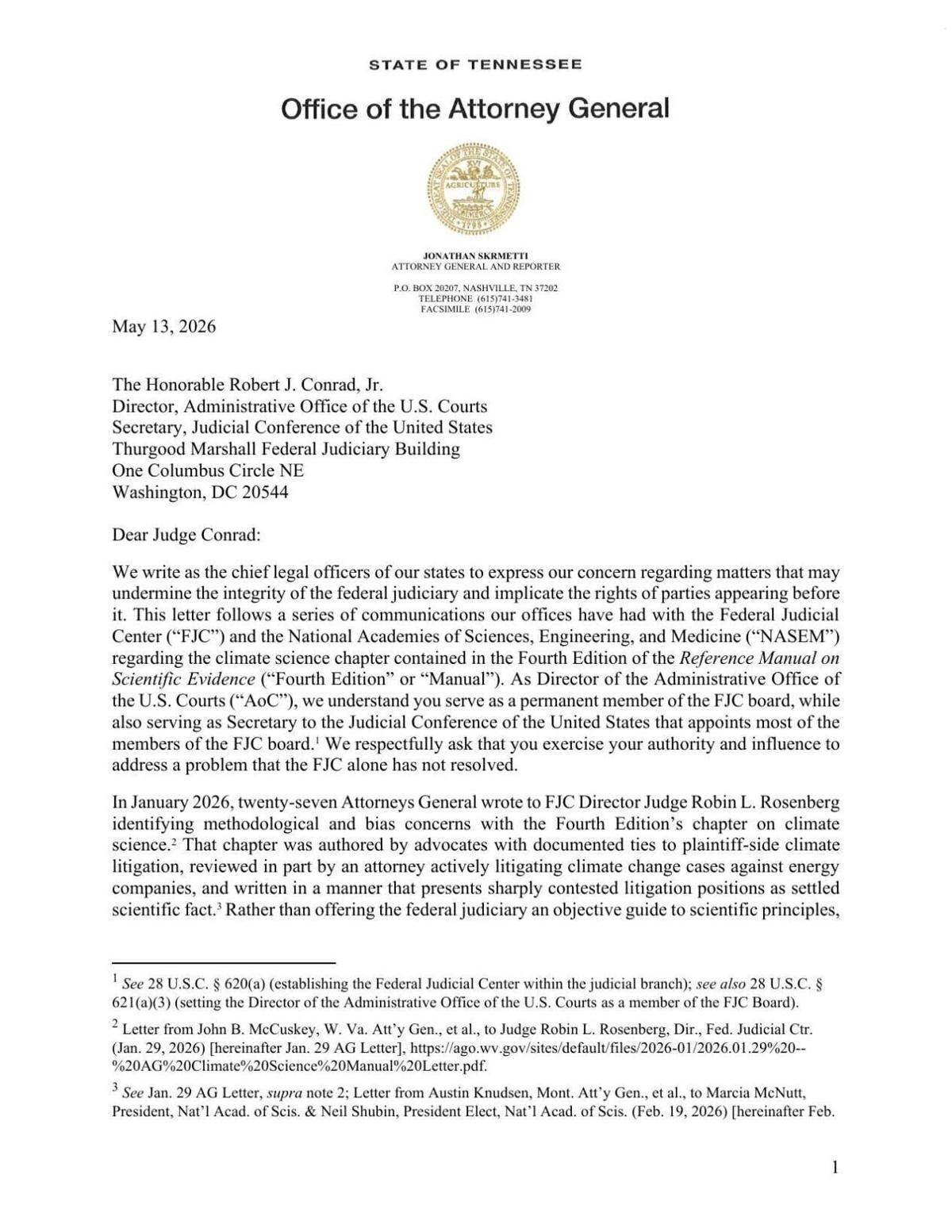 Tennessee AG leads 23-state letter over climate chapter in federal ...