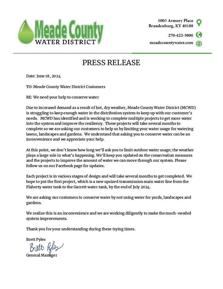 Meade County, KY, Water District, Water Conservation News