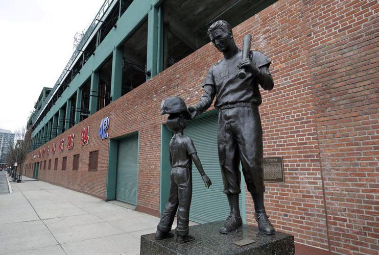 A statue of former Cleveland Indians Jim Thome stands in an empty