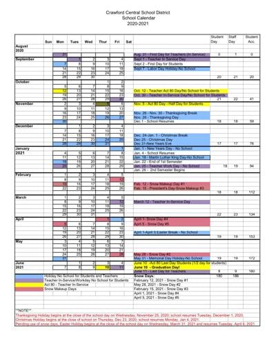 Crawford Central unanimously approves calendar for 2020-21 school year