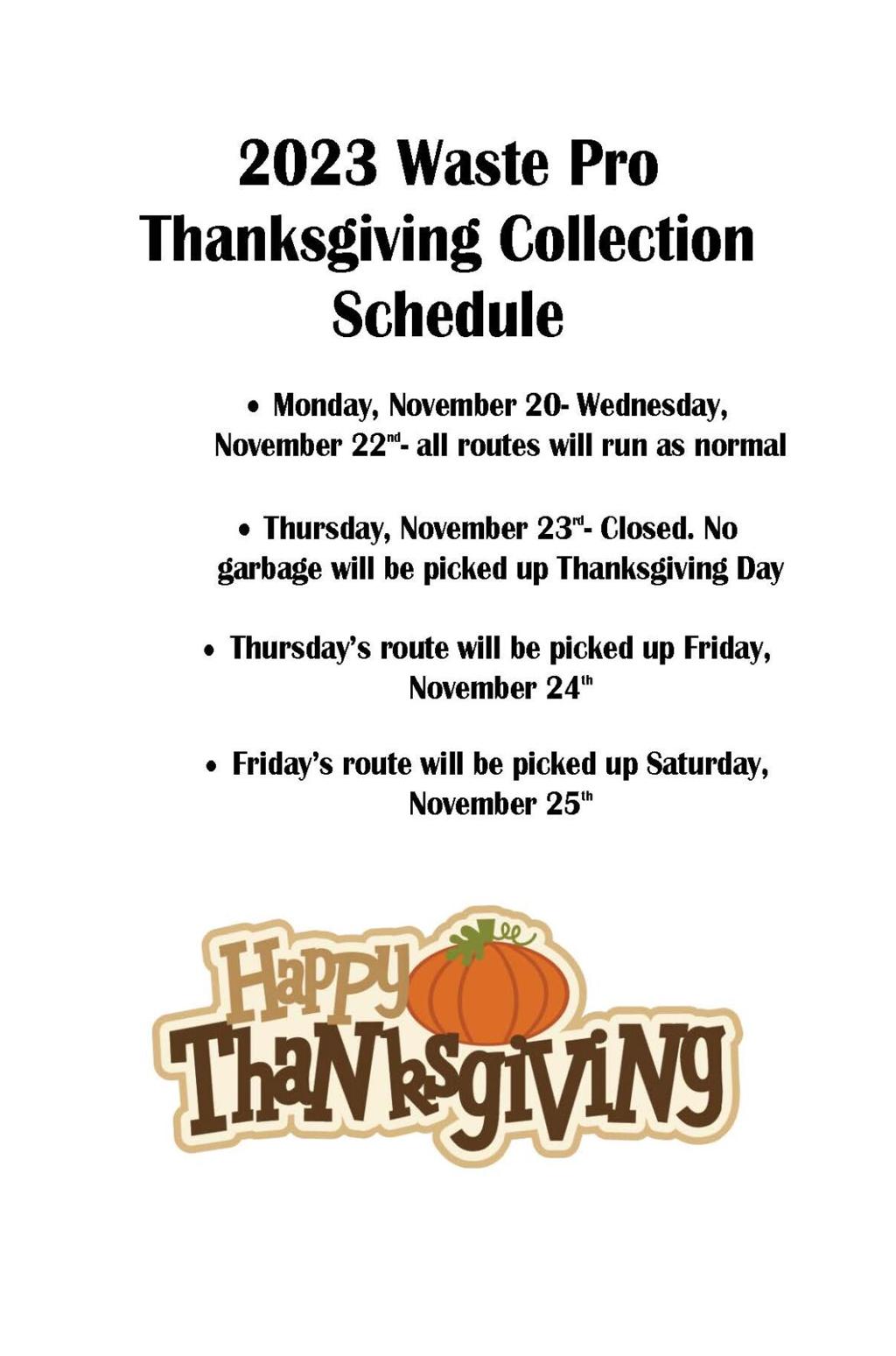 Thanksgiving Day Schedules 2023