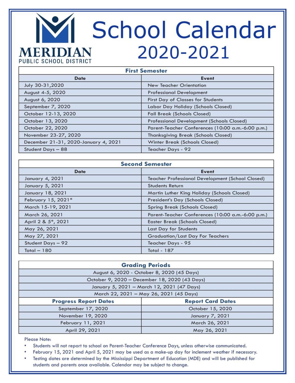 Meridian, Lauderdale County schools adopt 20202021 calendars Local