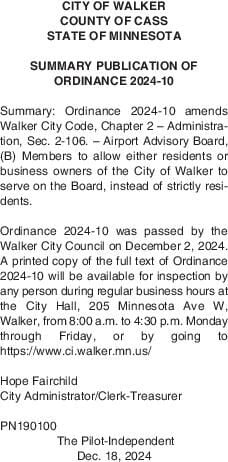 CITY OF WALKER COUNTY OF CASS STATE OF | Legal Announcements ...