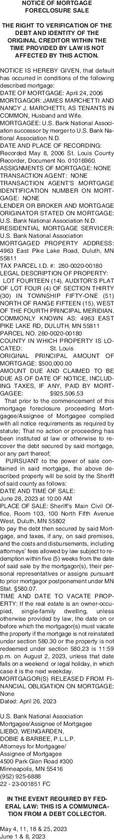 NOTICE OF MORTGAGE FORECLOSURE SALE THE