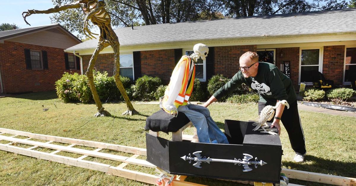 Halloween Rides Scary Ride: Halloween display features rollercoaster among attractions ...