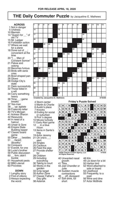 Crossword By Mathews 4 18 Messenger Inquirer Com