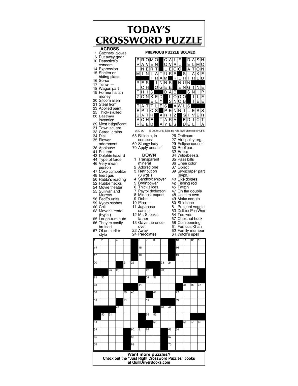 Crossword by McMeel 2/27 messenger inquirer com