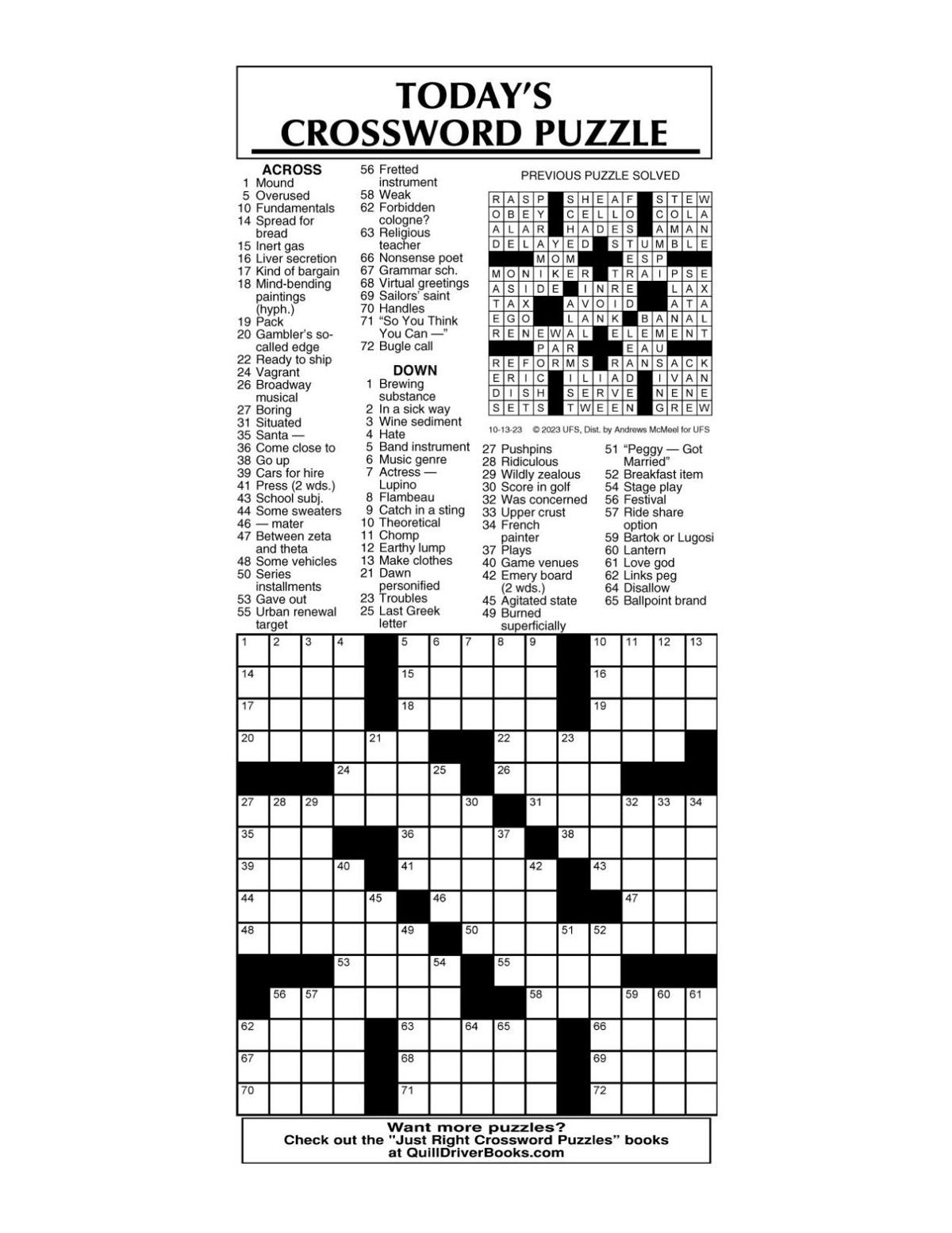 crossword by McMeel 1013